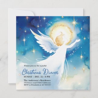 Cute Blue Angel Religious Holy Night Watercolor