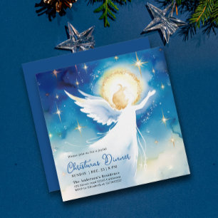 Cute Blue Angel Religious Holy Night Watercolor Invitation