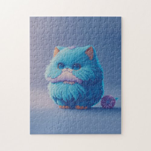Cute Blue Angora Cat Soft and Cuddly Illustration Jigsaw Puzzle
