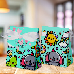 Cute Blue Animal Doodles  Favor Boxes