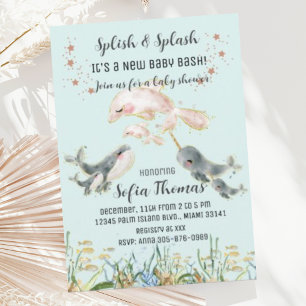 Cute Blue Animals Under the Sea Baby Shower Invitation