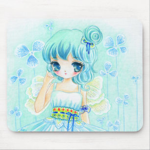 Cute blue anime fairy girl mouse pad