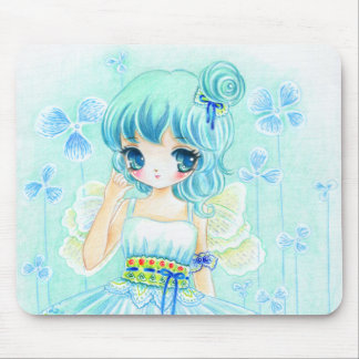 Cute blue anime fairy girl mouse pad