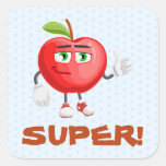 Cute Blue Apple Thumbs Up Super Kids Reward Square Sticker