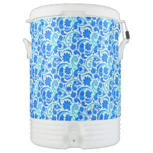 Cute blue aqua paisley patterns beverage cooler