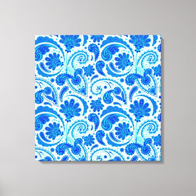 Cute blue aqua paisley patterns canvas print (Front)
