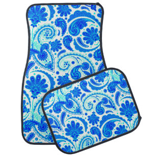 Cute blue aqua paisley patterns car floor mat
