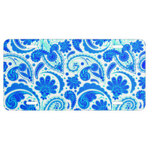 Cute blue aqua paisley patterns license plate