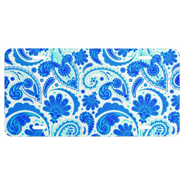 Cute blue aqua paisley patterns license plate (Front)