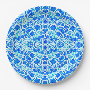 Cute blue aqua paisley patterns paper plates