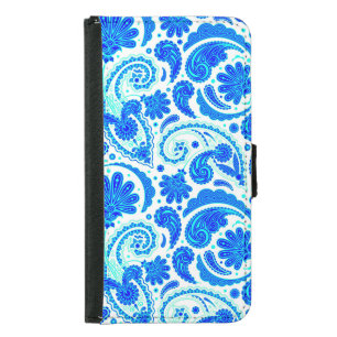Cute blue aqua paisley patterns samsung galaxy s5 wallet case