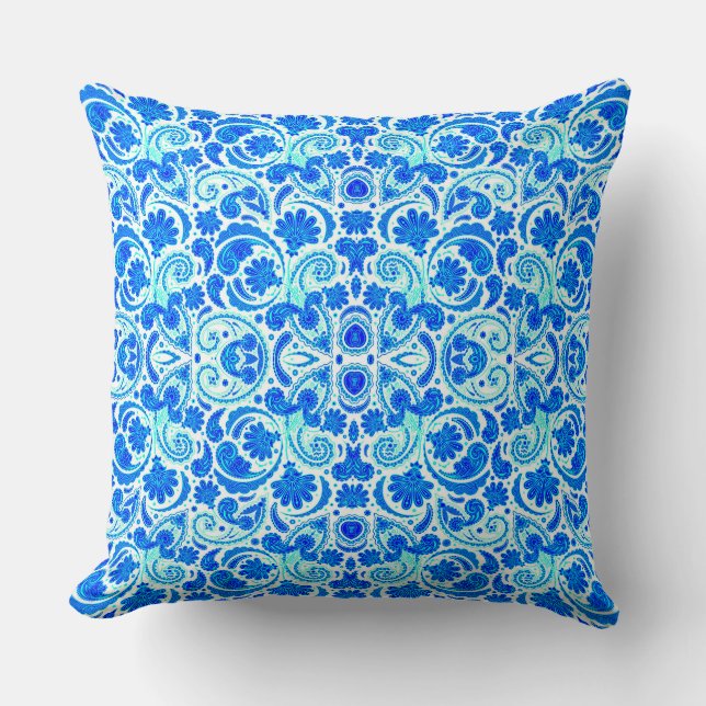 Cute blue aqua paisley patterns throw pillow (Front)