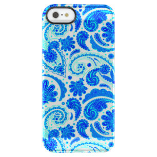 Cute blue aqua paisley patterns clear iPhone SE/5/5s case