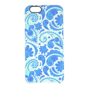 Cute blue aqua paisley patterns clear iPhone 6/6S case