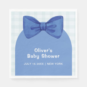 Cute Blue Arch Gingham Plaid Bow Boy Baby Shower Napkins
