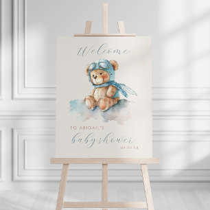 Cute Blue Aviator Bear Boys Baby Shower Welcome Foam Board