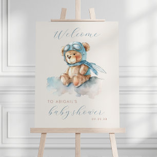 Cute Blue Aviator Bear Boys Baby Shower Welcome Foam Board