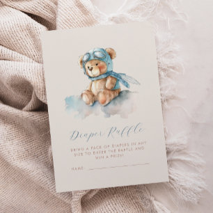 Cute Blue Aviator Teddy Bear Diaper Raffle Enclosure Card