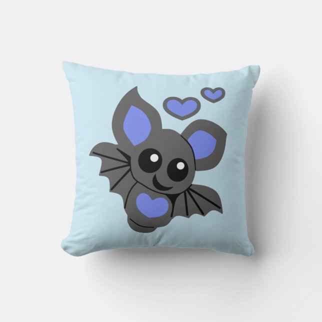 Cute Blue Baby Bat  Throw Pillow (Front)