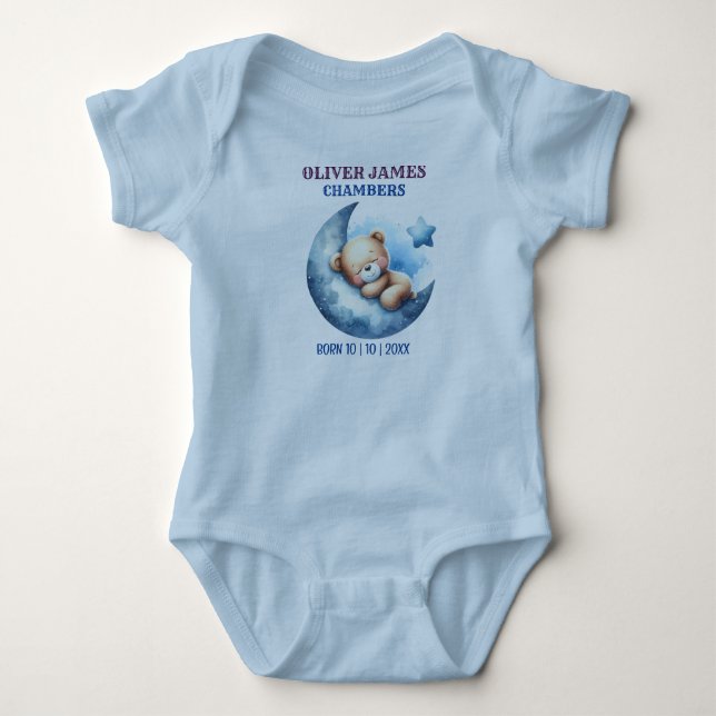 Cute Blue Baby Bear Crescent Moon Bodysuit (Front)