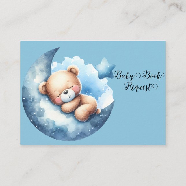 Cute Blue Baby Bear Crescent Moon Book Request Enclosure Card (Back)