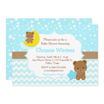 Cute Blue Baby Bear with Star Baby Shower Invitation