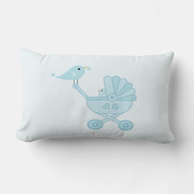 Cute Blue Baby Bird Lumbar Pillow (Front)