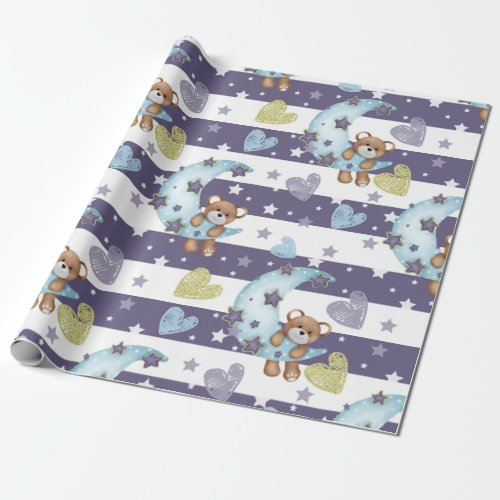 Cute Blue Baby Boy Baby Shower Baby Gift Wrap