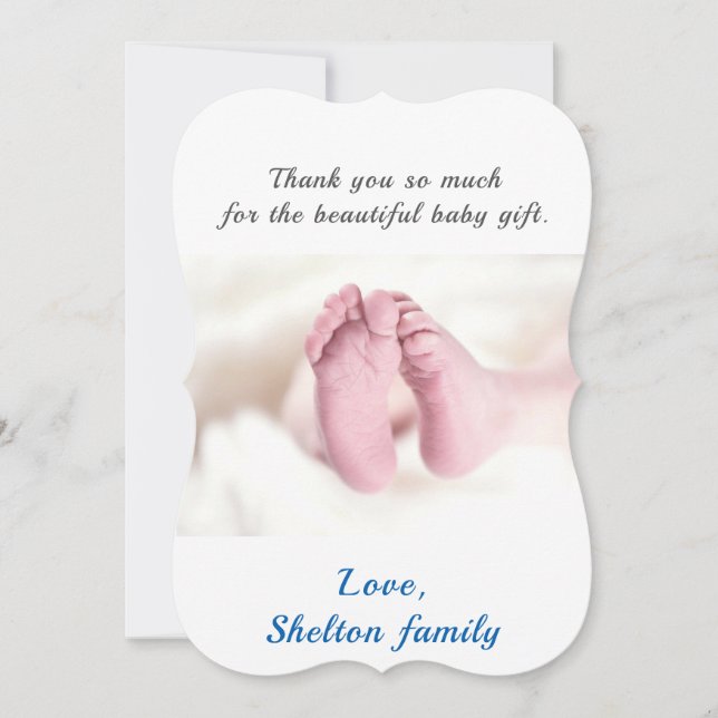 Cute Blue Baby Boy Baby Shower Photo Thank You Card (Front)