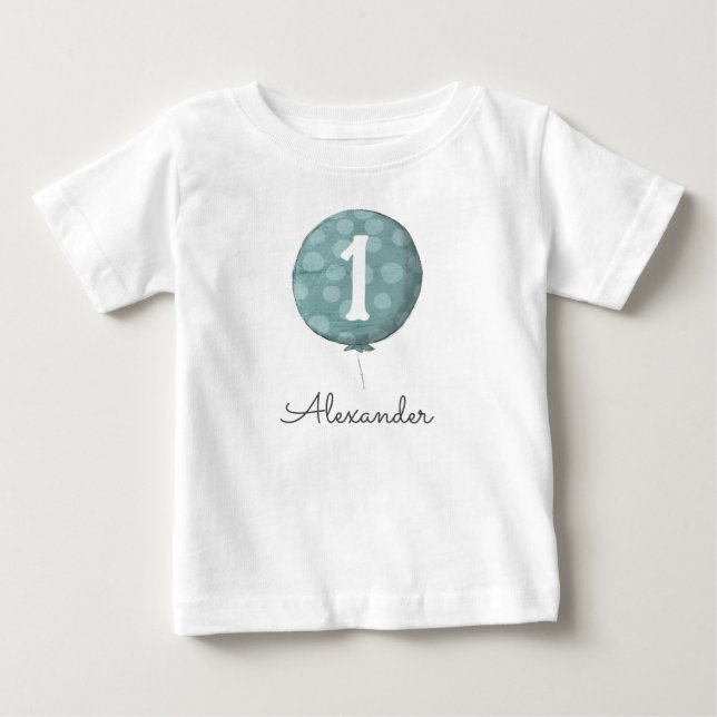 Cute Blue Baby Boy Balloon 1st Birthday  Baby T-Shirt (Front)