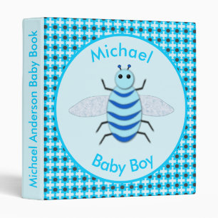 Cute Blue Baby Boy Bee Custom Baby Book 3 Ring Binder