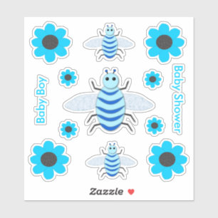 Cute Blue Baby Boy Bee Custom Baby Shower Sticker