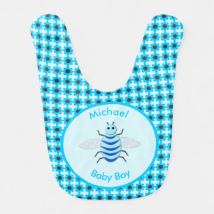 Cute Blue Baby Boy Bee Custom Bib