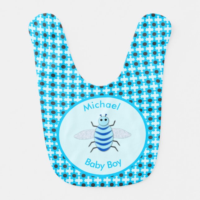 Cute Blue Baby Boy Bee Custom Bib (Front)