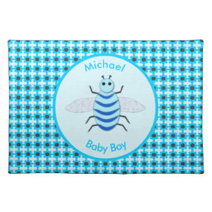 Cute Blue Baby Boy Bee Custom Cloth Placemat