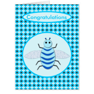 Cute Blue Baby Boy Bee Custom Congratulations Card