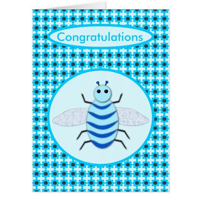 Cute Blue Baby Boy Bee Custom Congratulations Card (Front)