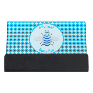 Cute Blue Baby Boy Bee Custom Desk Business Card Holder