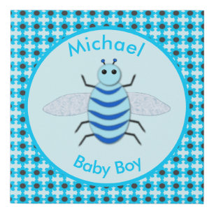 Cute Blue Baby Boy Bee Custom Faux Canvas Print