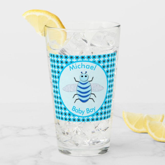 Cute Blue Baby Boy Bee Custom Glass (Front Ice)