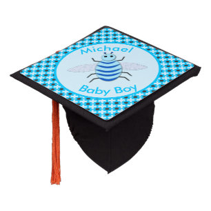 Cute Blue Baby Boy Bee Custom Graduation Cap Topper