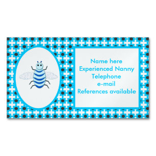 Cute Blue Baby Boy Bee Custom Nanny Business Card Magnet