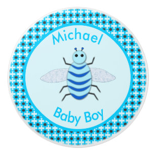 Cute Blue Baby Boy Bee Custom Nursery Ceramic Knob
