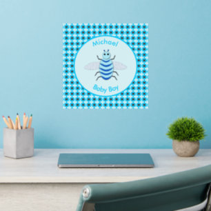 Cute Blue Baby Boy Bee Custom Nursery Wall Decal