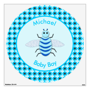 Cute Blue Baby Boy Bee Custom Nursery Wall Decal