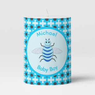 Cute Blue Baby Boy Bee Custom Pillar Candle