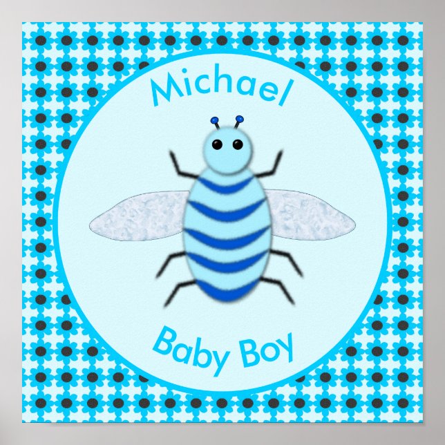 Cute Blue Baby Boy Bee Custom Poster (Front)