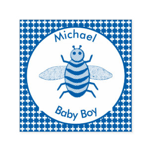 Cute Blue Baby Boy Bee Custom Self-inking Stamp
