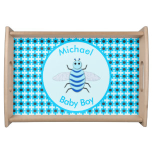 Cute Blue Baby Boy Bee Custom Serving Tray