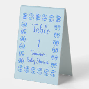 Cute Blue Baby Boy Bunny Feet Easter Baby Shower Table Tent